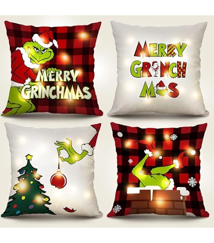 MOCOFO Christmas Patchwork Pillow Cover - 18x18 Inch Cotton Knit, Red & Green - View #4