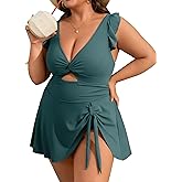 Charmo Ruffle Ribbed Plus Size Swimdress for Women One Piece Swimsuit High Waisted Tummy Control Bathing Suit 2026