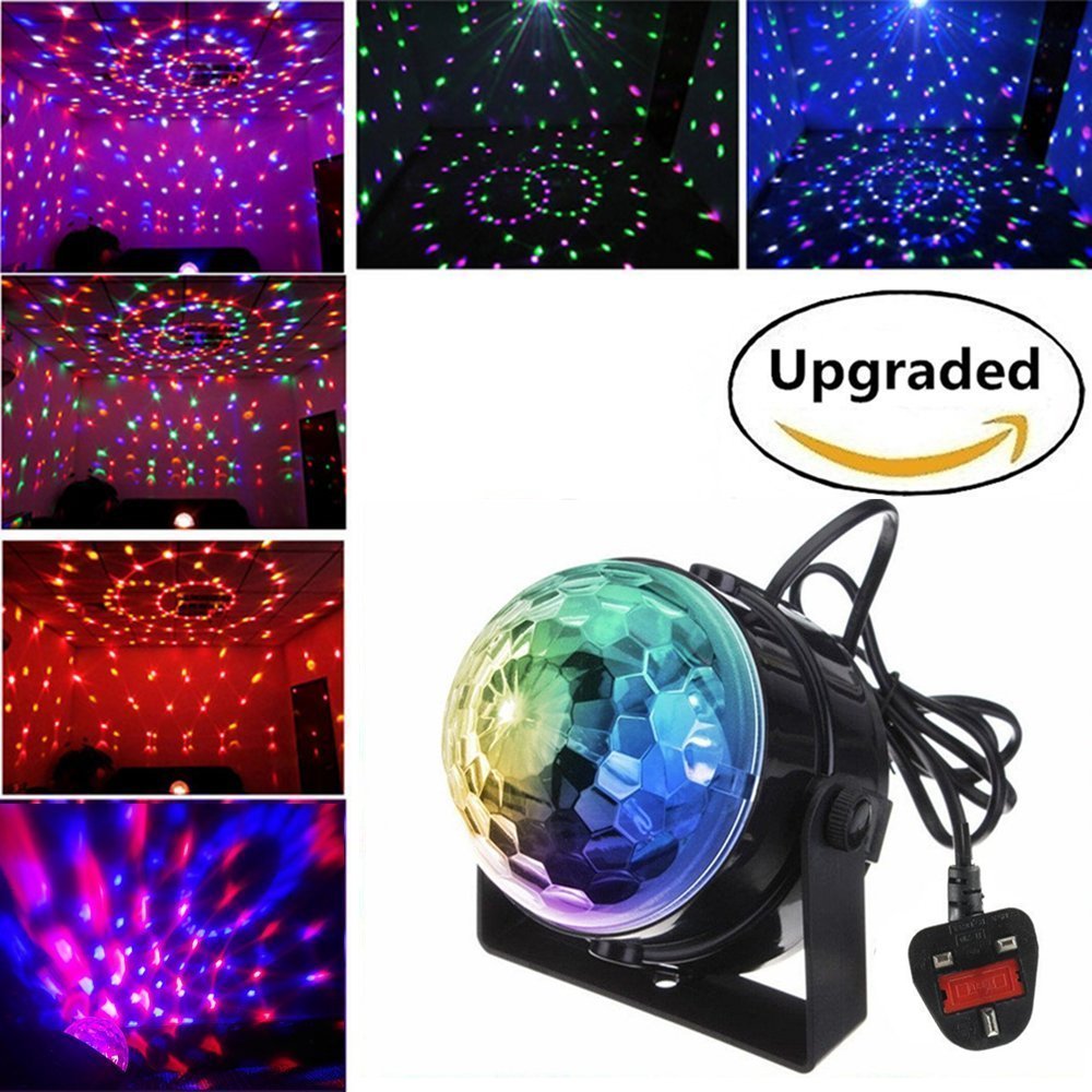[Upgraded]DJ light Sound Activated Party Lights Disco Ball, Renoliss Strobe Club lights Effect Magic Mini Led Stage Lights For Christmas Home KTV Xmas Wedding Show Pub - RGB 3W 7Color