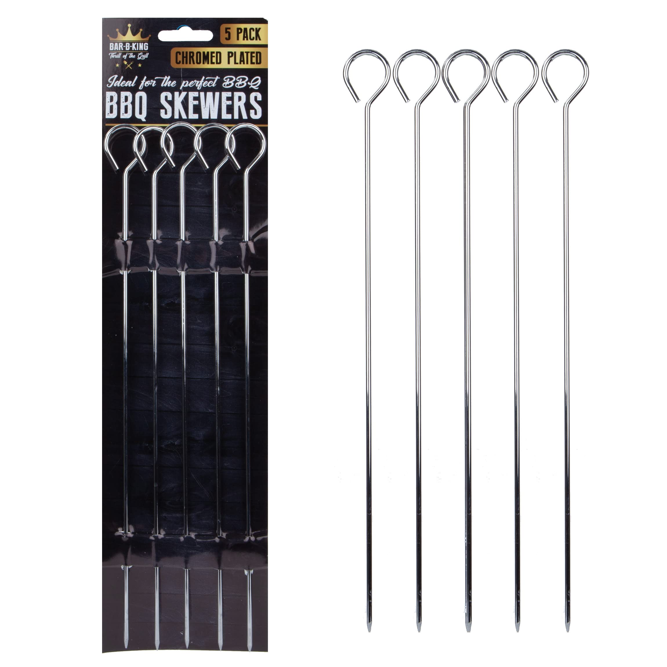 VFM - Metal Kebab Skewers, Steel Skewer for Bbqs, Barbeque Stick, Oven and Air Fryer, Kebab Spike, Great for Skewering Chicken, Lamb, Pork, Beef and Marshmallows - 5 Pack