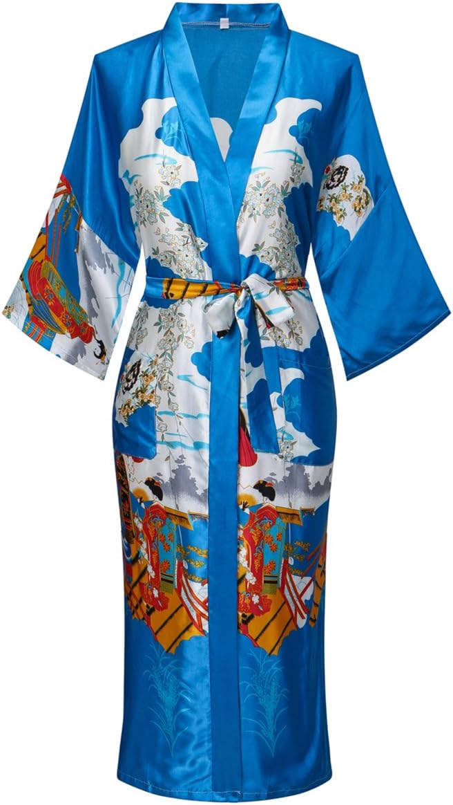 DandyChicWomen's Long Floral Satin Robes Imitation Silk Sleepwear Bridal Dressing Gown for Bridesmaid Nightgown