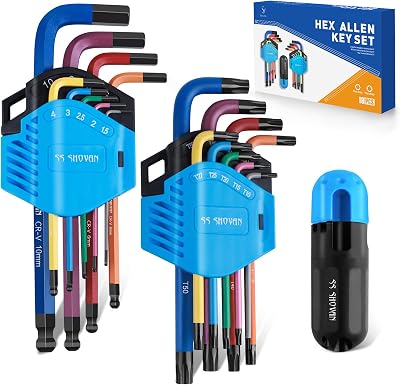 ss shovan 18Pcs Allen Key Set Ball End Hex & Torx Keys 1.5-10mm T10-T50