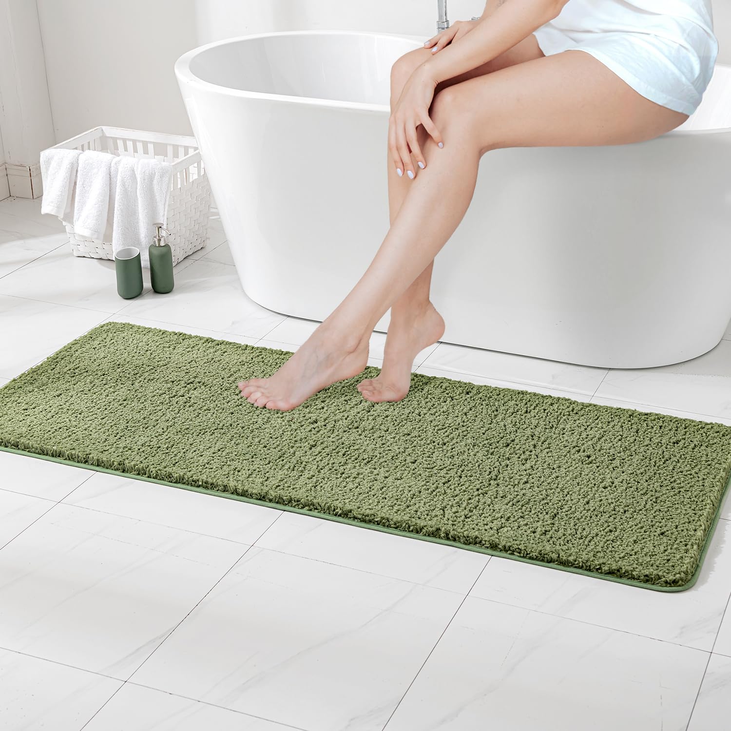 MIULEE Bath Mat Non Slip Absorbent Bathroom Soft luxurious Shower Small Mat Doormat Inside Rugs Kitchen Rugs Carpet Mat Washable for Bathroom Bedroom Kitchen Entrance 45x120 cm Olive Green — image 1