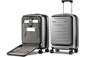 CENSIEN Expandable Carry On Luggage Airline Approved, 20 Inch Lightweight ABS+PC Hard Shell Suitcases with Front Pocket, Spinner Wheels, TSA Lock (Dark Gray, 1PC)