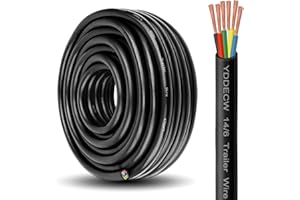 YDDECW 6 Way Trailer Wire - 14/6 Heavy Duty 50FT 100% Pure Copper 6 Wire Trailer Cable 14 Gauge 6 Conductor Wiring Extension Cable Insulated Cable for Rv Trailer and Automotiv