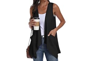 PrinStory Sleeveless Cardigans for Women Summer Lightweight Open Front Cardigan Irregular Hem Long Vest with Pockets S-2XL