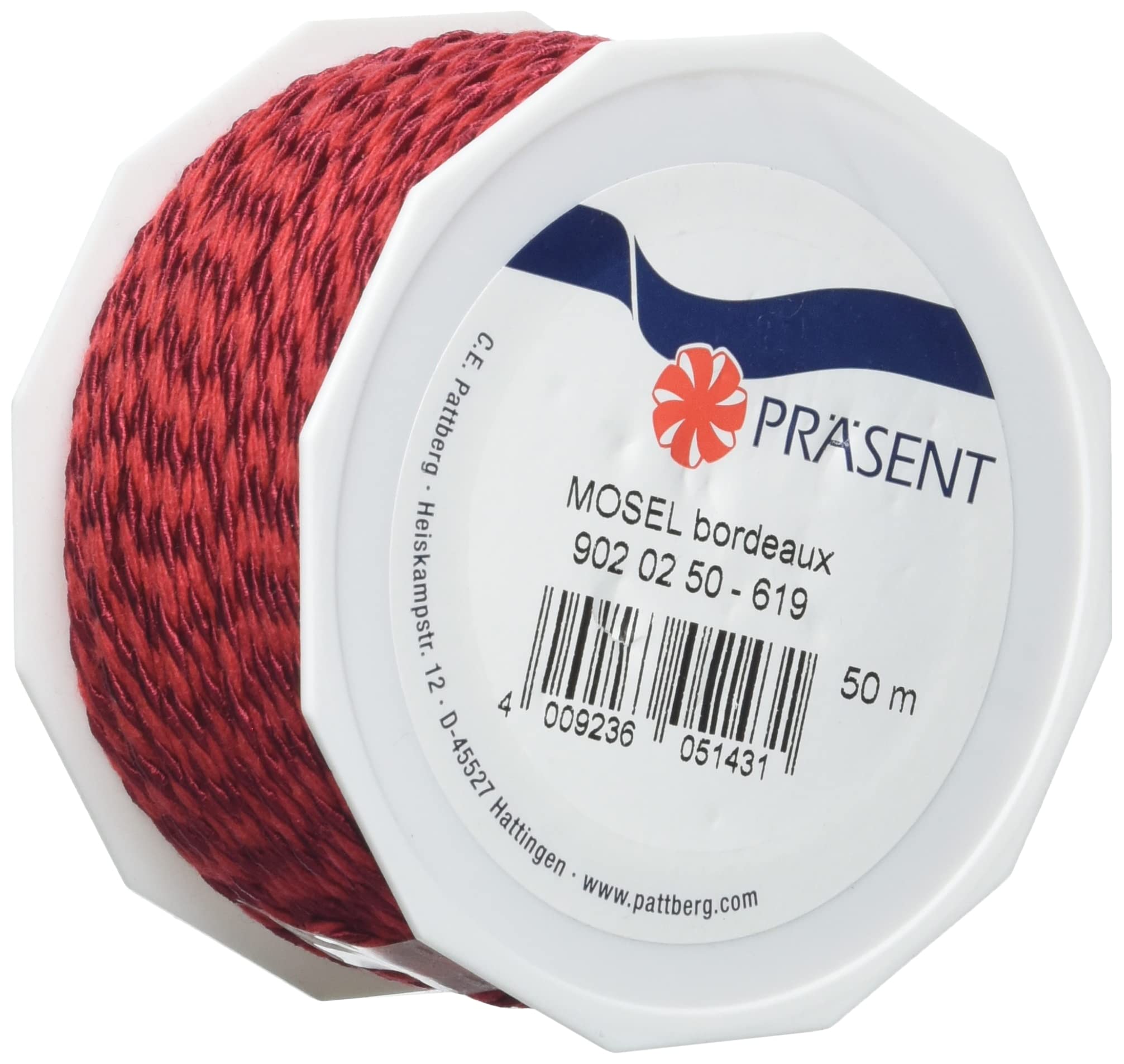 C.E. Pattberg Mosel Cord in Bordeaux (red), 55 Yards of Braided Cord for Gifts, Parcels & Presents, 0.08 inches Width, Accessories for Decoration and Handicrafts, Tearproof Tape for Gift Wrapping — image 1