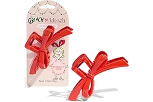The Grinch x Kitsch Bow Hair Claw Clip for Women – Strong Hold for Thick or Thin Hair | Glossy Red Hair Clip for Holidays or Everyday Hairstyle | Ideal Stocking Stuffers and Gifts for Women - 1 pc