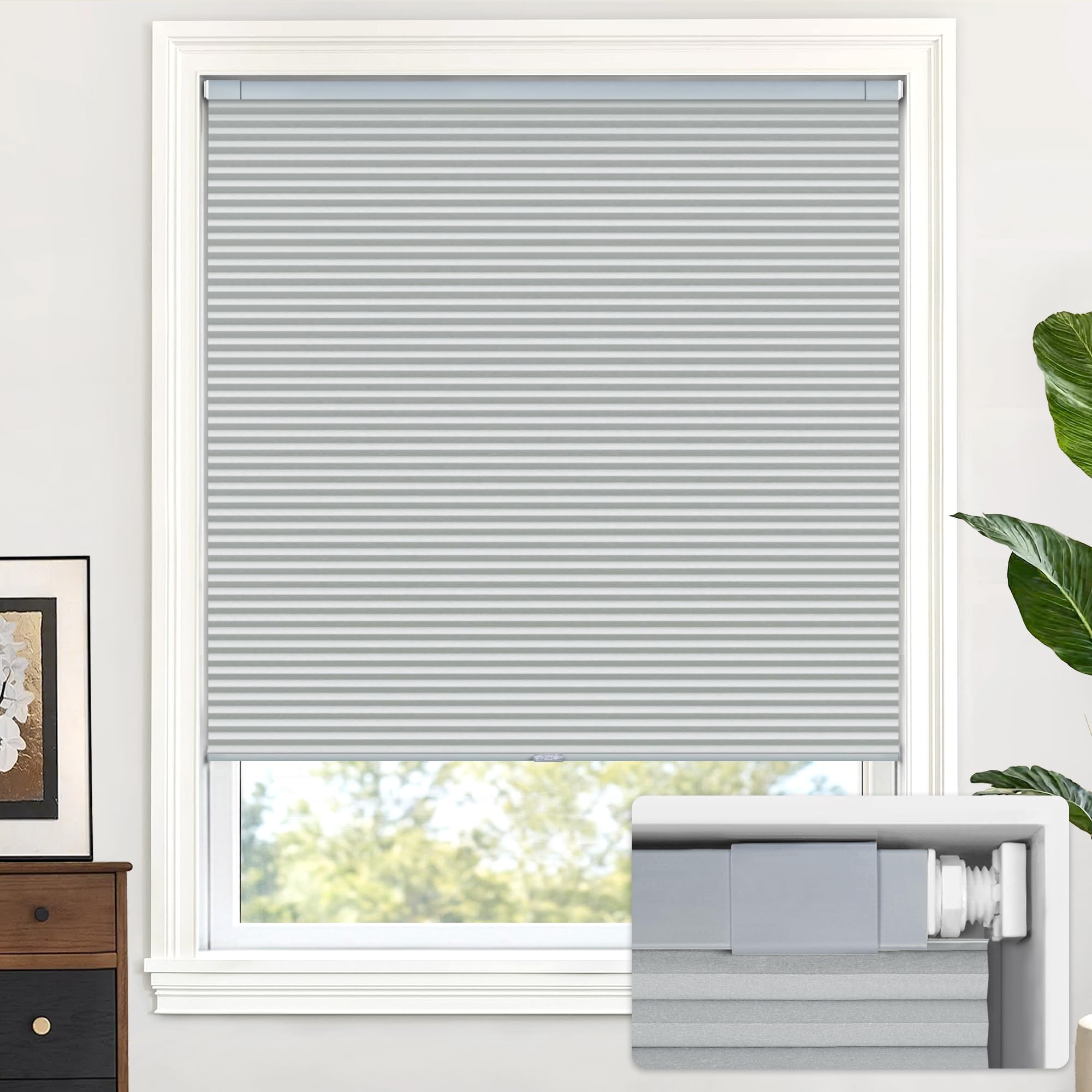 LazBlinds Cordless Cellular Shades, No Tools No Drill Blackout Honeycomb Shades Pleated Blinds for Windows, 24.5'' W x 48'' H, Dark Grey Image