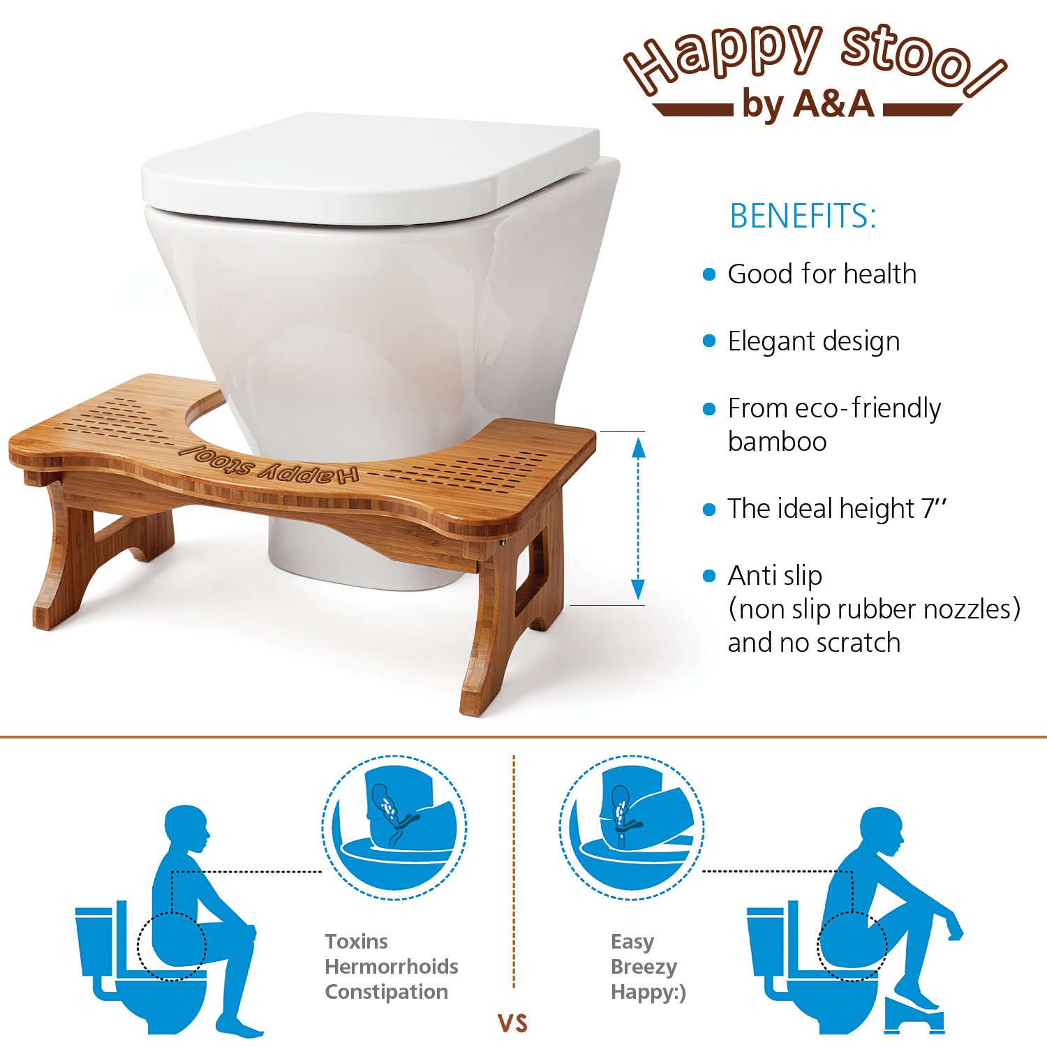 AA Wood Step Toilet Stool Bamboo Toilet Chair Squatting Bathroom