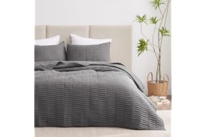EXQ Home Quilt Set King Size Grey 3 Piece,Lightweight Coverlet Modern Style Stitched Quilt Pattern Bedspread Set(1 Quilt,2 Pillow Shams)