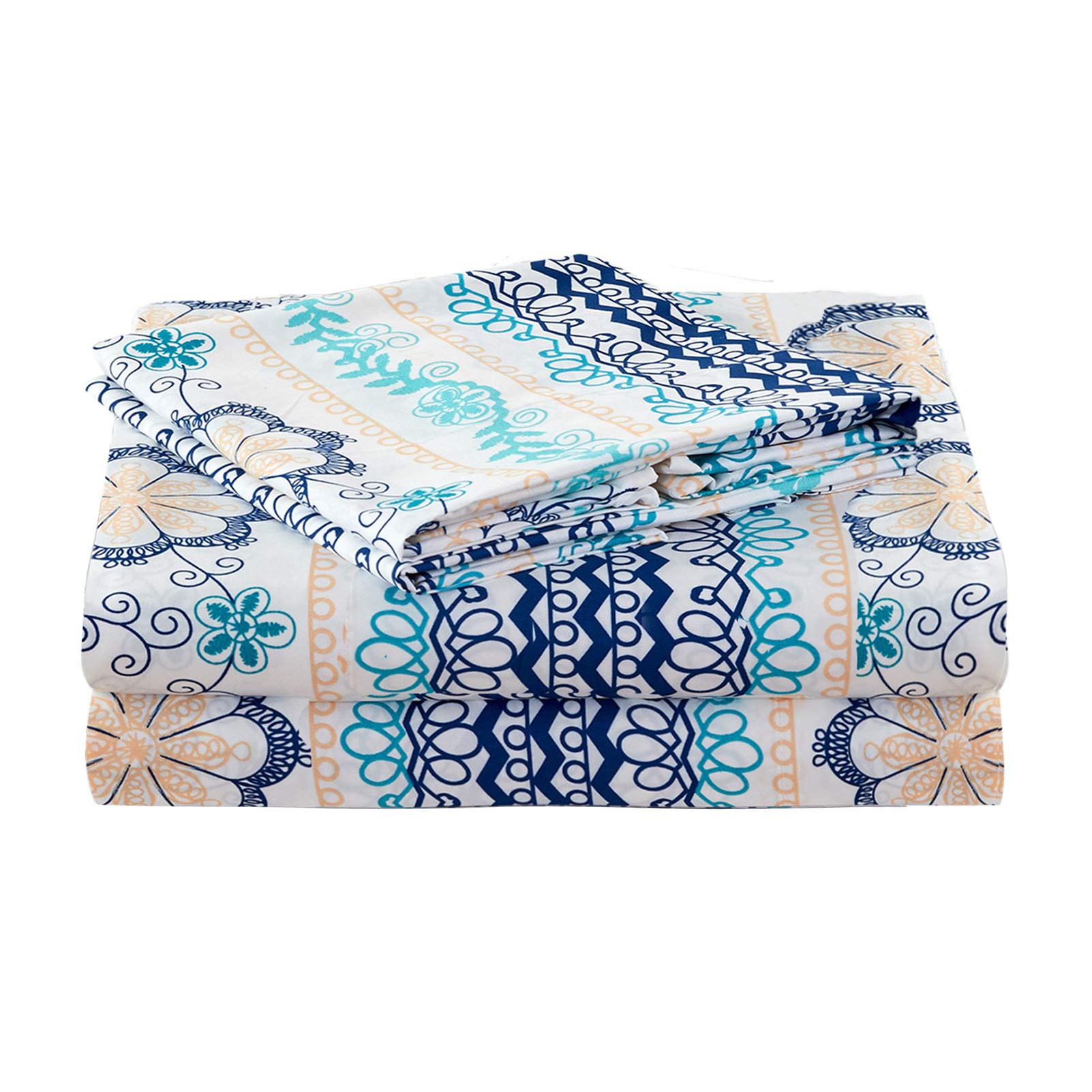 JSD Blue Boho Printed Sheet Set Queen Size, 4 Piece Soft Floral ...