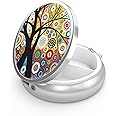 Pill Box 3 Compartment Medicine Pill Case,Portable Pill Box for Pocket or Purse Pill Box Decorative Metal Medicine Vitamin Organizer Unique Gift(Black Tree of Life)