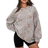 Eutten Womens Camo Sweatshirt Maple Leaf Print Oversized Camo Crewneck Sweatshirt Fleece Pullover Hoodies Long Sleeve