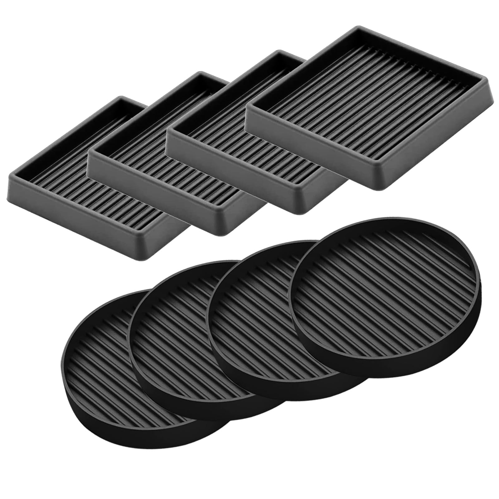 Glarks Black 8Pcs 2 x 2in Round and Square Shape Non Slip Furniture Pads Rubber Anti Skid Caster Cups, Leg Coasters Couch, Chair, Feet, and Bed Stoppers Anti-Sliding Floor Protectors for Furniture