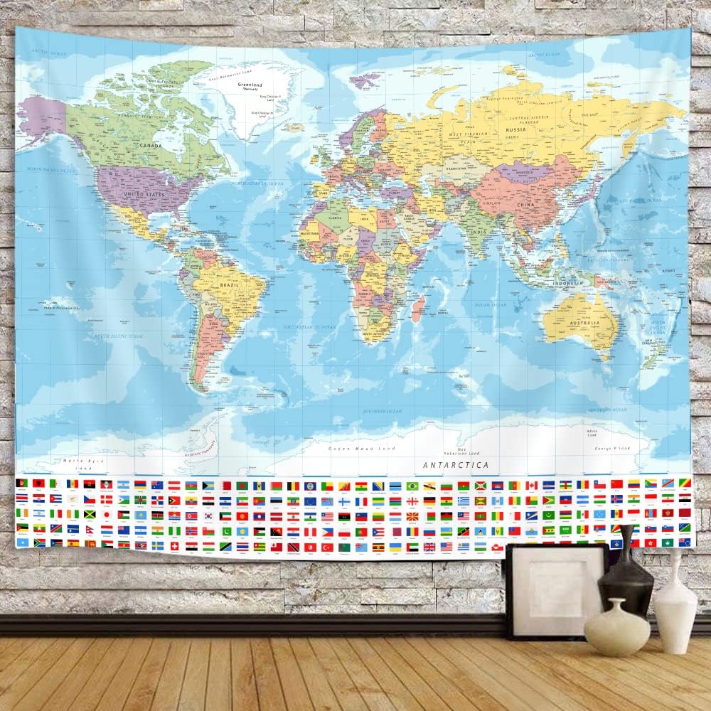 Tapestries - World Map Tapestry Wall Hanging, Map of The World with National Educational Wall Tapestries Room Decor, Boys Girls Kids Map Wall Tapestry for Bedroom Living Room Office Classroom (60X40