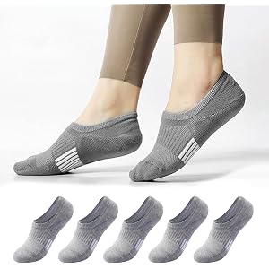 5 Pairs Women's Low Cut No Show Socks, Non-Slip Athletic Cotton Invisible Socks, US 6-9
