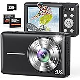 Digital Camera 4K, Compact Point and Shoot Digital Camera with Auto Focus, Dual Camera, Flash, 16X Zoom, 32GB Card, 64MP Cameras for Photography, Boys, Girls, Teens, Adults Vlogging Camera, Black