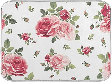Amazon Co Jp 水切りマット 水切りシート キッチン 洗える 食器乾燥マット 速乾吸水マット 抗菌 小さめ 断熱マット 軽量 バラ 薔薇 花柄 可愛い お手入れ簡単 おしゃれ 人気 ドライングマット 40 45cm ホーム キッチン