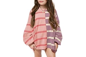 Meikulo Girls Striped Color Block Pullover Sweaters Kids Oversized Fashion Knit Sweater Clothes 5-14 Years