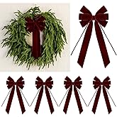 4 Pcs Christmas Velvet Bows 15 x 6.5'' Multi-Layered Vintage Ribbon Wreath Bow for Xmas Tree Decorations,Gift Wrapping, Garland, Cabinet, Fireplace, Staircase,Wedding, Home Decor (4, Burgundy)
