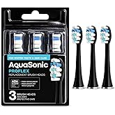 AquaSonic Genuine Proflex Replacement Brush Heads | ADA Accepted | for Whiter Teeth &amp; Gum Care | Compatible with Many AquaSonic Toothbrush Handles (3 Pack Black)