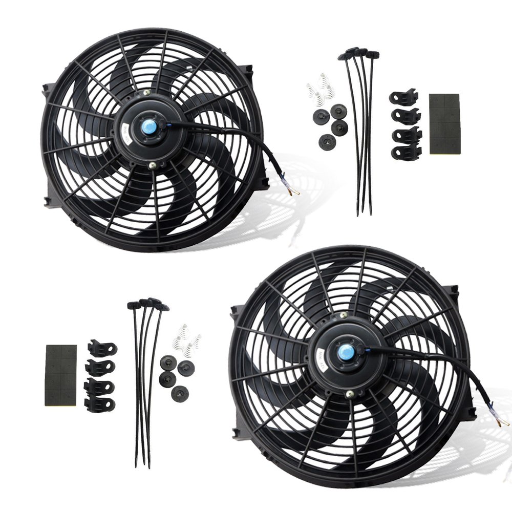 MOSTPLUS Black Universal Electric Radiator Slim Fan Push/Pull 12V + Mounting Kit (14 Inch) Set of 2 Image