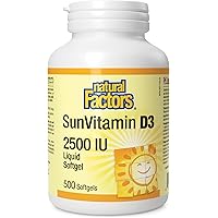 Natural Factors SunVitamin D3 2500 IU, 500 Softgels, HIGH POTENCY, VALUE SIZE - 16+ Month Supply, Helps Prevent Vitamin D3 De