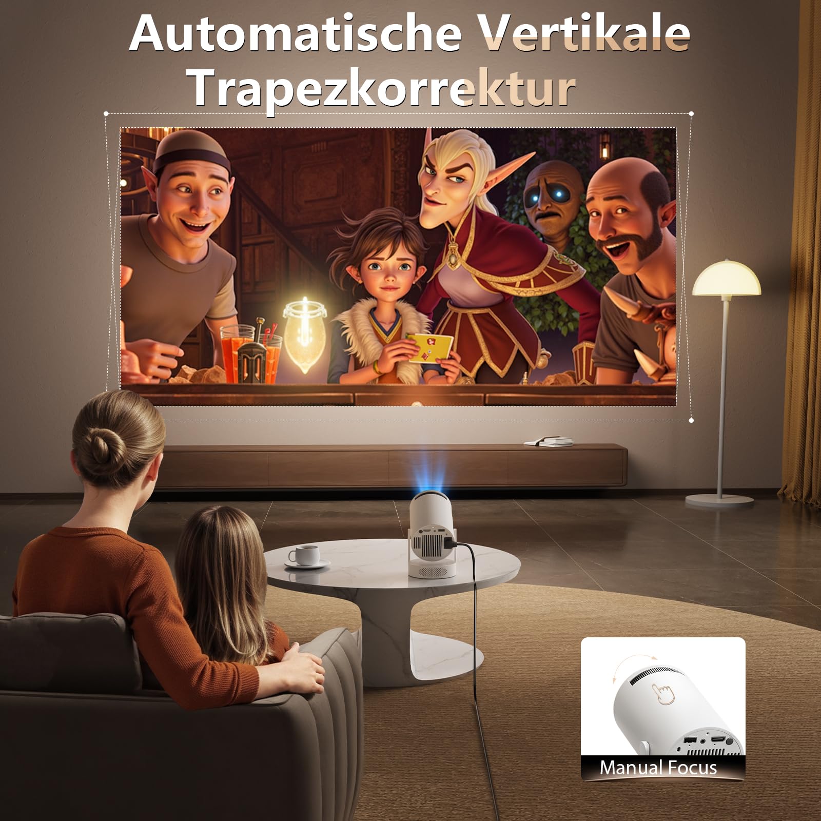 Smart Mini Projector, Upgraded Hi-Fi Mini Projector with 4K 1080P Support, 300 ANSI Lumens, WIFI6 & Bluetooth & Car Keystone Video Projector for Bedroom, Home Cinema