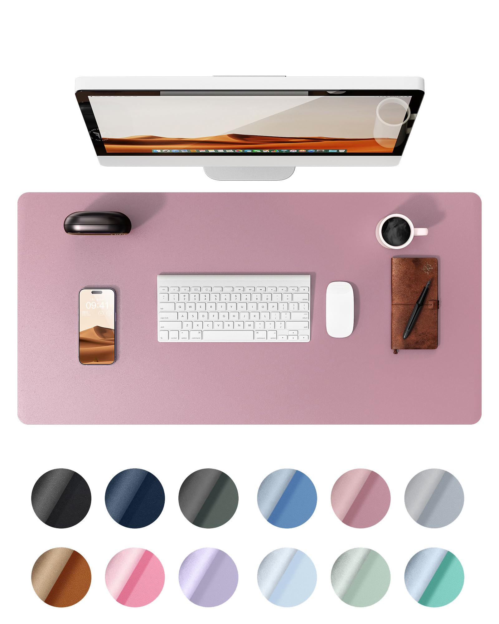 YSAGi Schreibtischunterlage 80x40cm, Premium Leder Mauspad XXL, Rutschfeste Tischunterlage Schreibunterlage, Multifunktionales Office Mousepad Schreibtisch Zubehör für Büro & Homeoffice (Mauve)