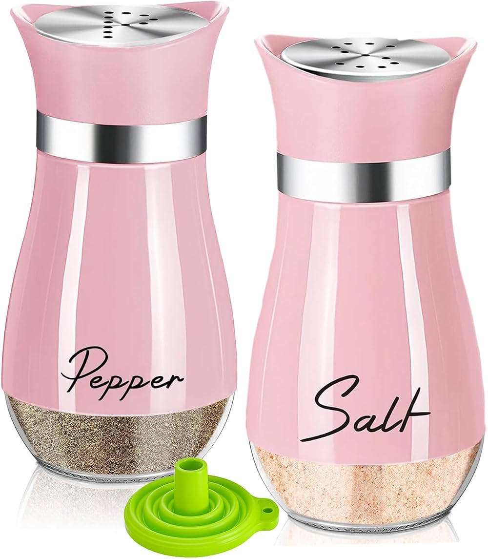 UDQYQ Salt and Pepper Shaker Set Glass 4 oz Pink with Funnel