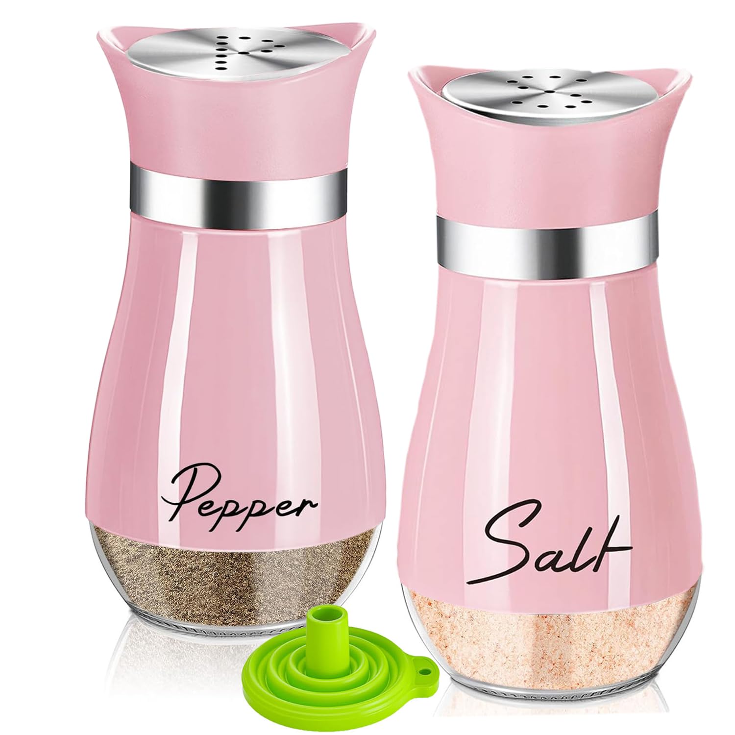 UDQYQ Salt and Pepper Set,Salt and Pepper Shakers Sets with Glass Bottle, Stainless Steel Spice Dispenser Kitchen Accessories for Home,Kitchen, Restaurant, Dining Table (Pink)