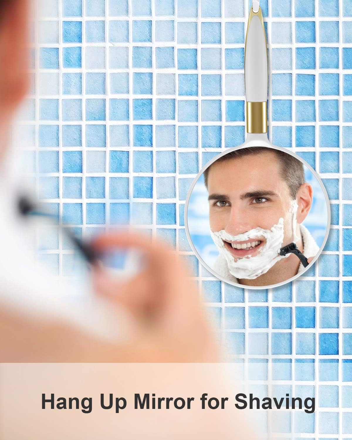 OMIRO Hand Mirror, Round White Handheld Mirror with Handle, 4.7" W x 9.5" L: Home & Kitchen