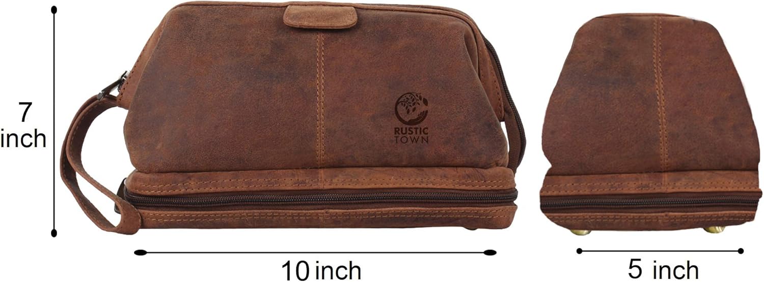 Mens Leather Wash Bag - Handcrafted Toiletry Bag for All Your Travel Toiletries, Brown - Image 3