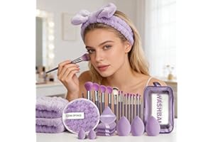 47 PCS Professional Makeup Brush Set With 40 Pieces, Cosmetic Tools Including Sponges Puff Headband And Cleaning Accessories,