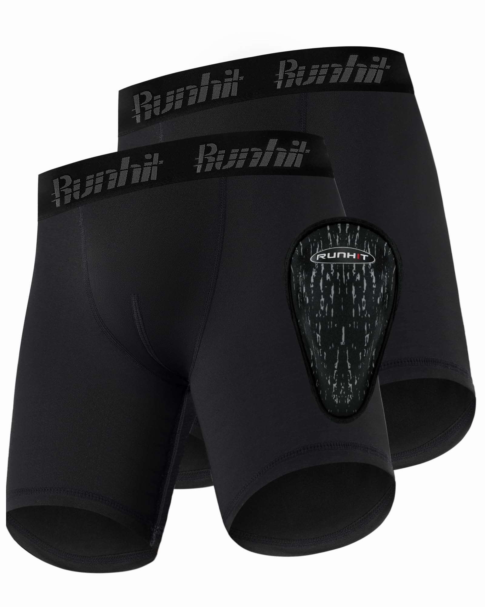 Photo 1 of Runhit Boys Cup Underwear for Baseball Football, Youth Compression Shorts with Soft Protective Athletic Cup Boxer Brief for Lacrosse Hockey (2 Pack, Black, L)