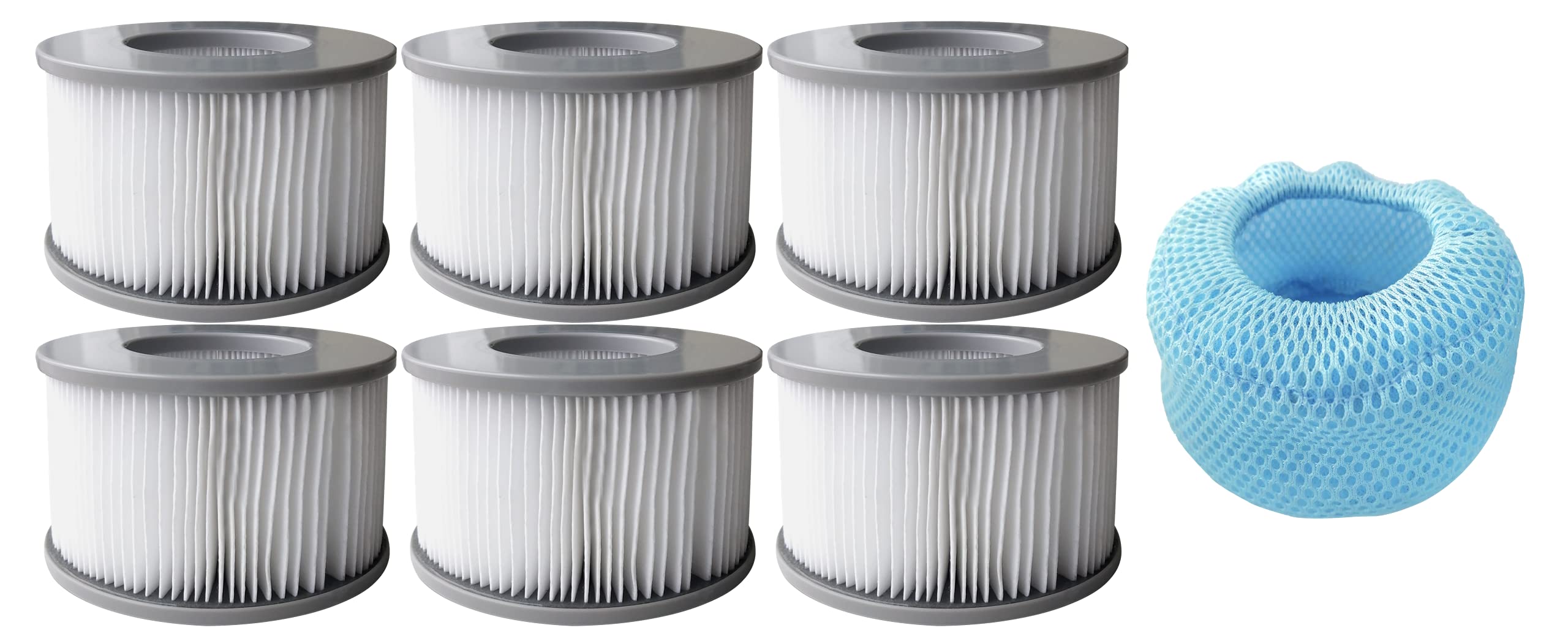 SHATCHI Pack of 6 Latest 90 Pleats Filter Cartridges B0303606 with Protective Net Mesh Cover Strainer Pool Bubble Spa Accessories for Mspa Hot Tubs