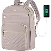 VANKEAN 17.3 Inch Laptop Backpack for Women Work Laptop Bag Fashion with USB Port, Waterproof Backpacks Stylish Travel Bags Casual Daypacks for College, Business, Light Dusty Pink