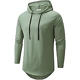 KLIEGOU Men's Hooded T-Shirt 190GSM 100% Cotton Soft Streetwear Longline Tee- Breathable Hip Hop Pullover - Pre-Shrunk