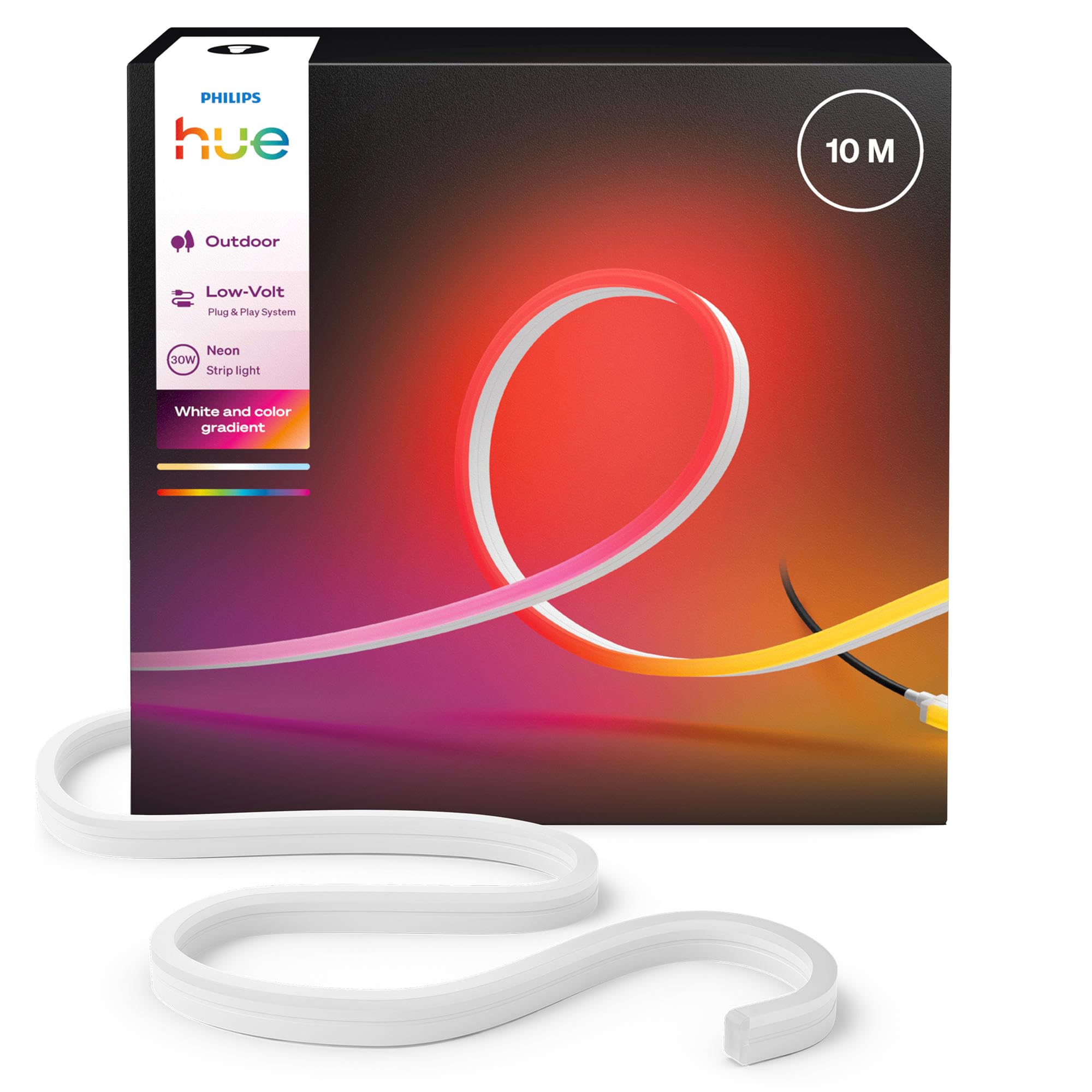 Hue Neon Outdoor 10-Meter Mehrfarbiger LED Streifen, 1100lm Lichtband, farbiges Ambientelicht, Flexible Außenbeleuchtung, Chromasync™-Farbmischung, wetterfest, Niederspannung, App- und Sprachsteuerung