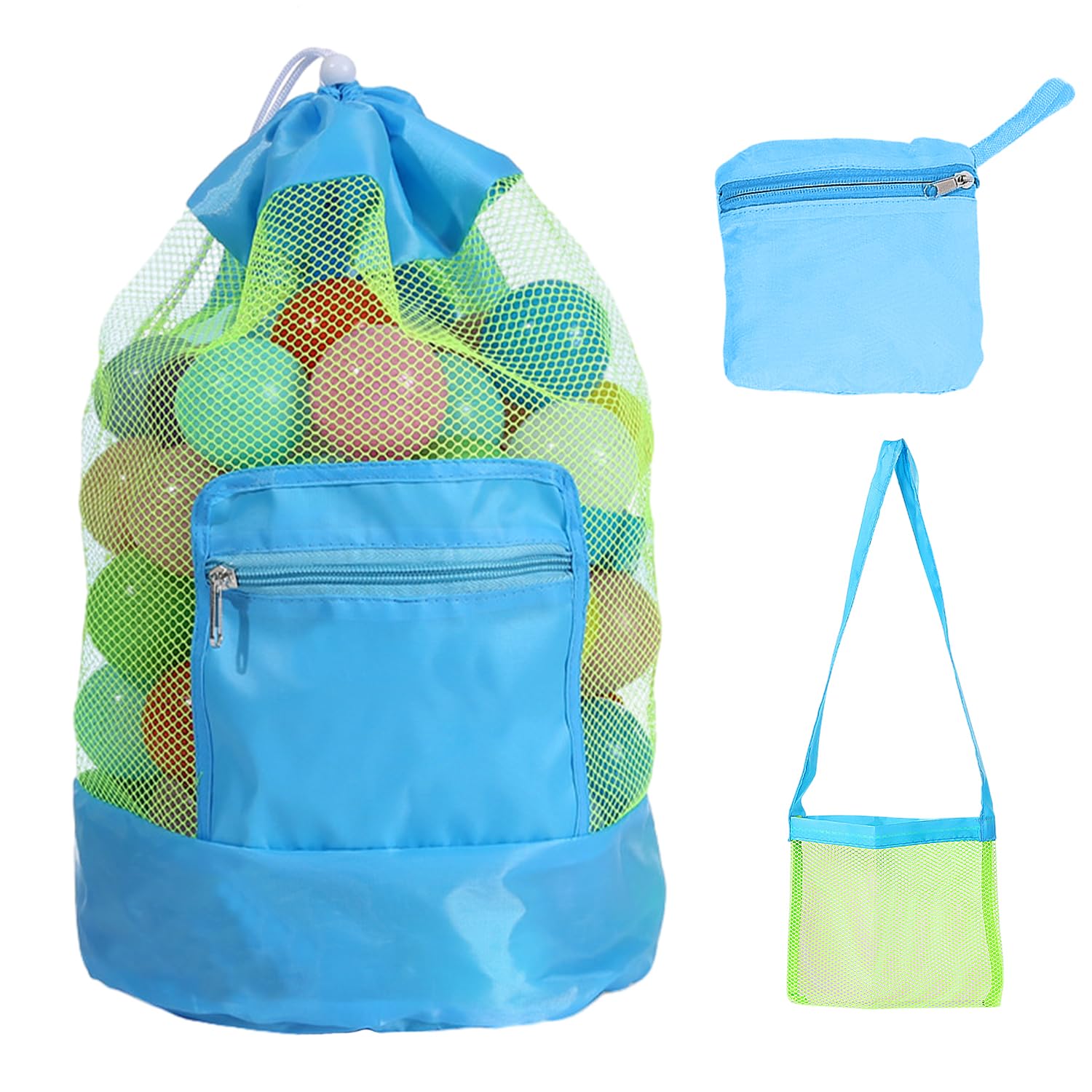 1Pc Large Mesh Bag, 1Pc Small Square Mesh Bag, Beach Toy Bag, Clothes Organizer, Mesh Breathable Organizer Bag.
