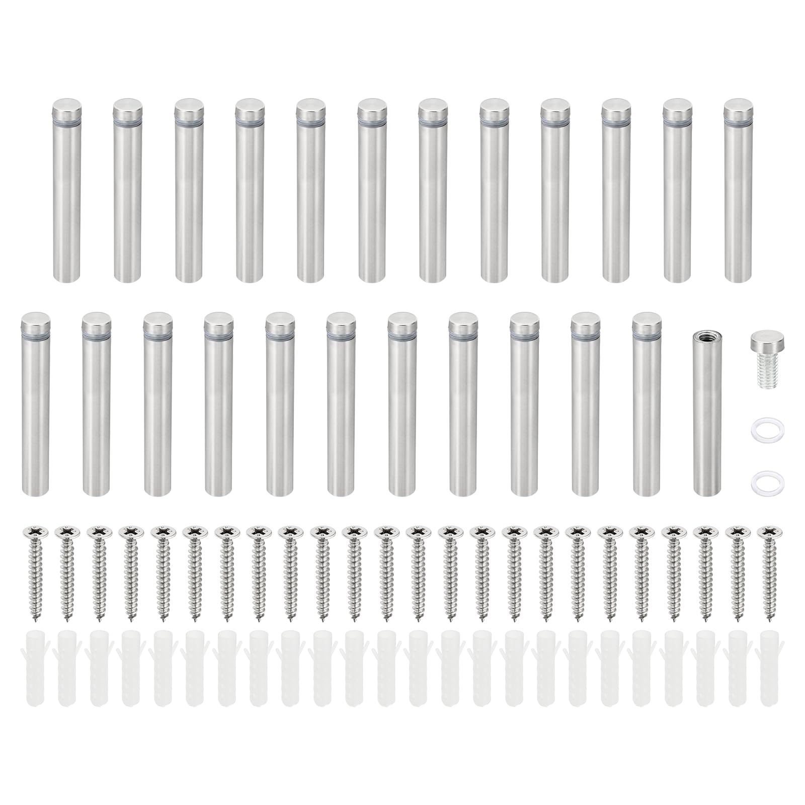 PATIKIL 1/2 x 3.2 inch Sign Standoff Screws, 24 Set Stainless Steel Wall Standoff Mounting Hardware Advertising Glass Nail for Hanging Acrylic Picture Frame Acrylic Panel, Silver