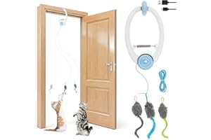 Cat Toys Indoor, 3 Mode Rechargeable Interactive Cat Feather, Retractable Hanging Teaser Toys with 3 Catnip Mice for Cats Exe