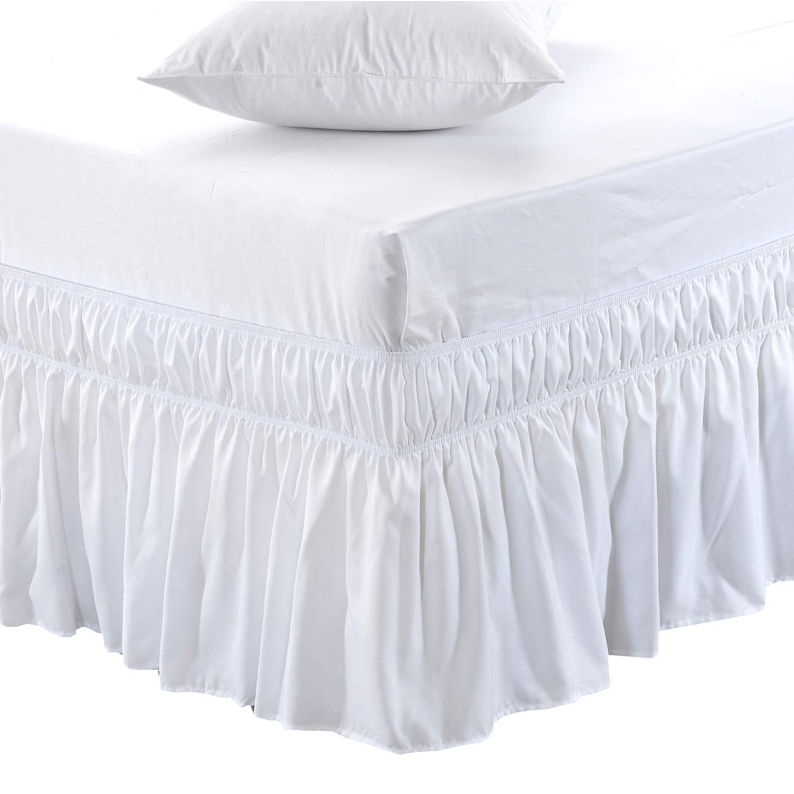 Photo 1 of MEILA Wrap Around Bed Skirt Three Fabric Sides Elastic Dust Ruffled 24 Inch Tailored Drop,Easy to Install Fade Resistant-White, Queen/King