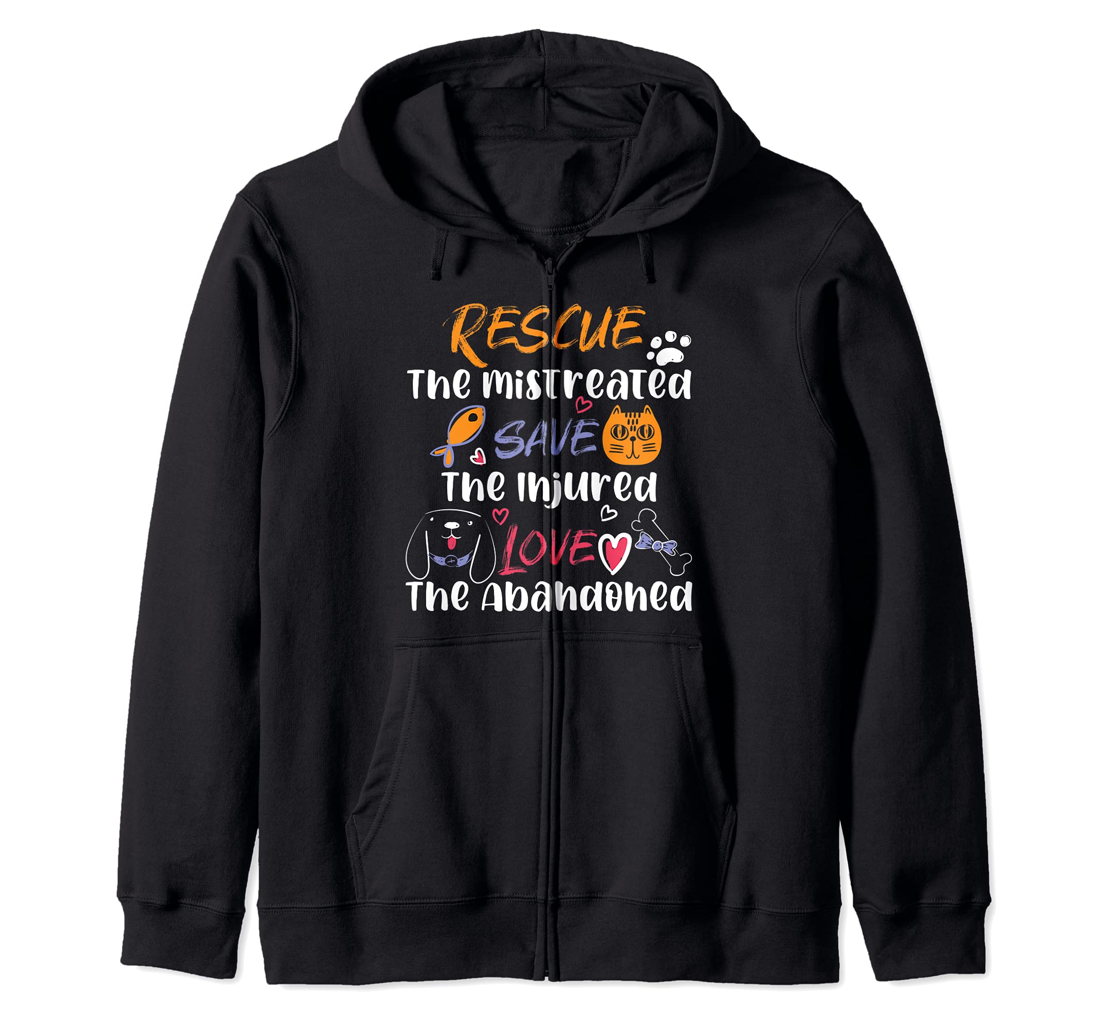 Rescue Save Love animals - Animal Rescue Cats & Dogs Zip Hoodie