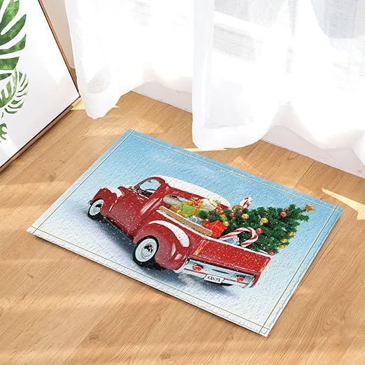Amazon Com Nymb Christmas Decor Red Truck Was Fitted With Tree And Gift Bath Rugs Non Slip Doormat Floor Entryways Indoor Front Door Mat Kids Bath Mat 15 7x23 6in Bathroom Accessories Home Kitchen