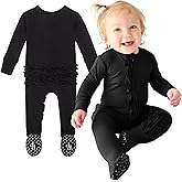 Posh Peanut Footie Pajamas for Baby Girls – Sleepers in Ultra-Soft Viscose from Bamboo with 2-Way Zipper & Ruffle Trim