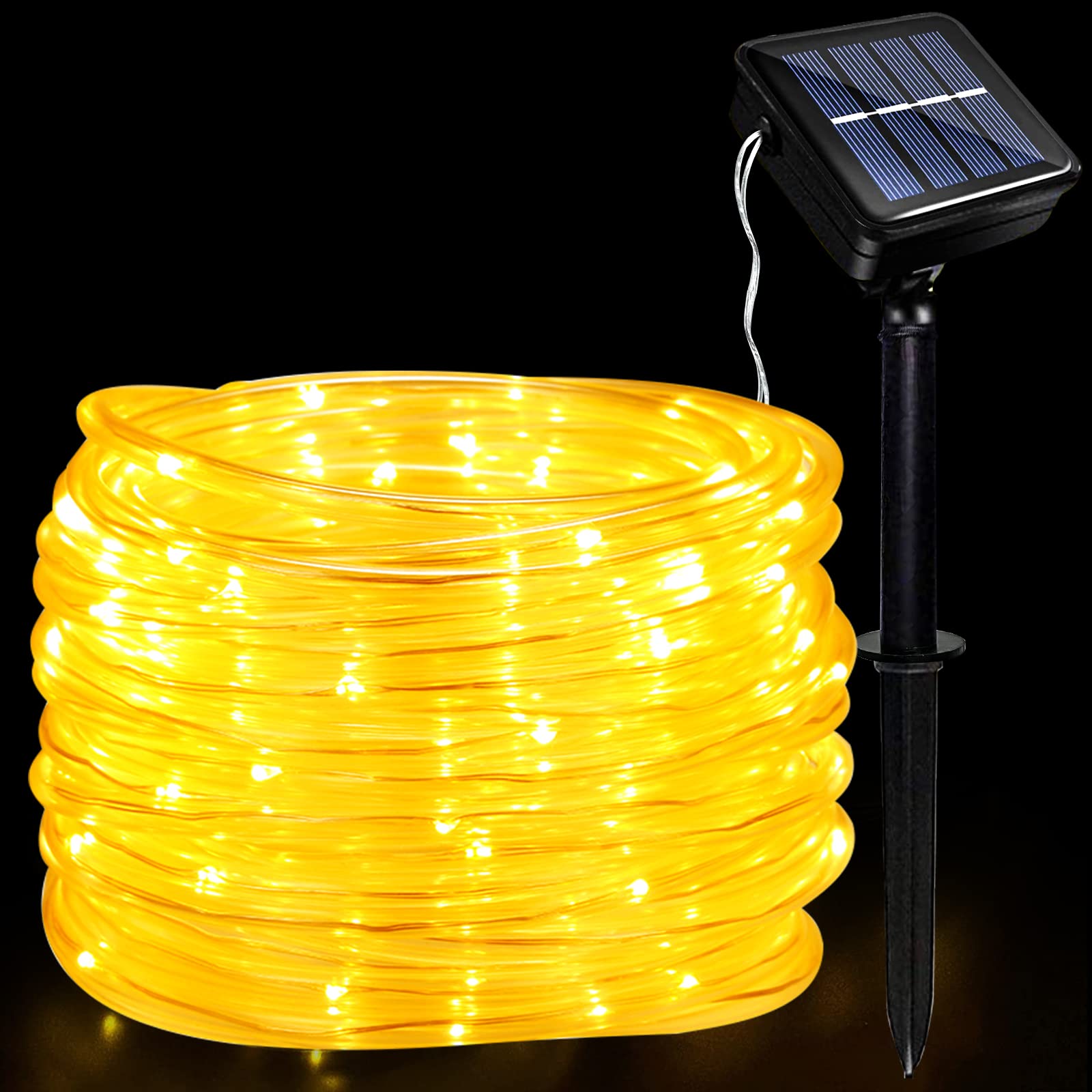 JIMACRO Outdoor Solar LED Rope Lights, IP65 Waterproof Rope Lights 12m/39.4ft 100LEDs Solar Decoration Lights with 8 Lighting Modes, Rope Fairy Light for Garden Tree Party Christmas Decoration
