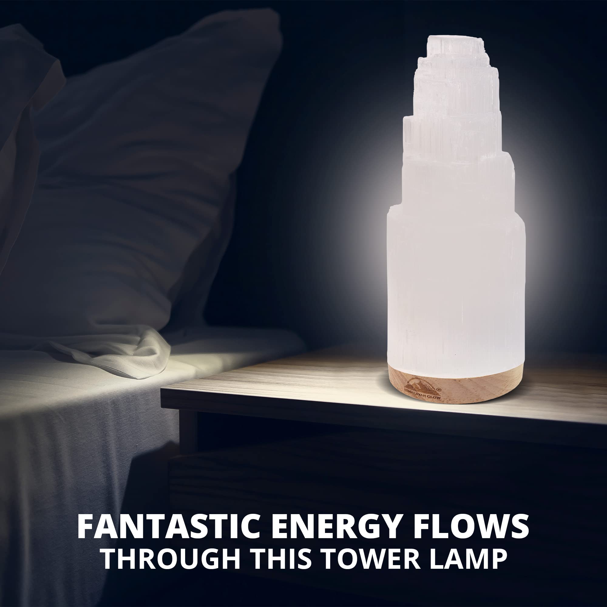 Himalayan Glow Selenite Crystal Lamp 20 cm, Hand Curved Moroccan Charging Station, Crystals and Healing Stones, Electric Cord with Dimmer Switch For Home Decor & Spiritual Protection 4-7 Lbs