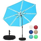 Sundale Outdoor Solar 104 LED 11 ft Patio Umbrella with Sand Bag Umbrella Base, Outdoor Umbrella with Tilt and Crank, Sky Blue
